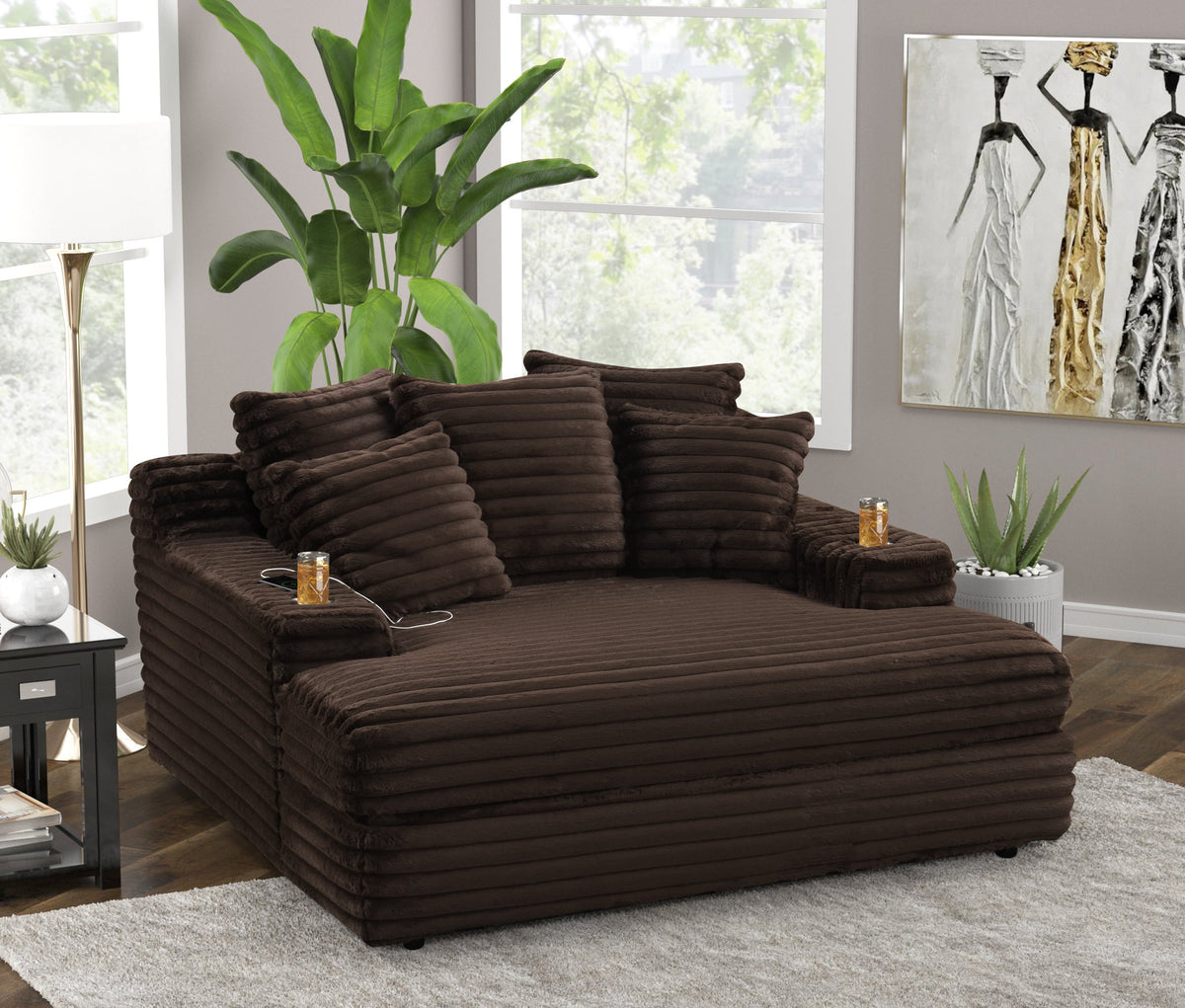 Happy Homes 4700 Oversized Chaise Lounge — Cupholders & USB Charging