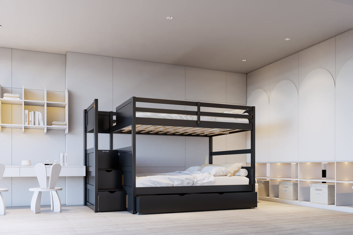 BB52 Full/Full Bunk Bed — Twin Trundle & Staircase Storage