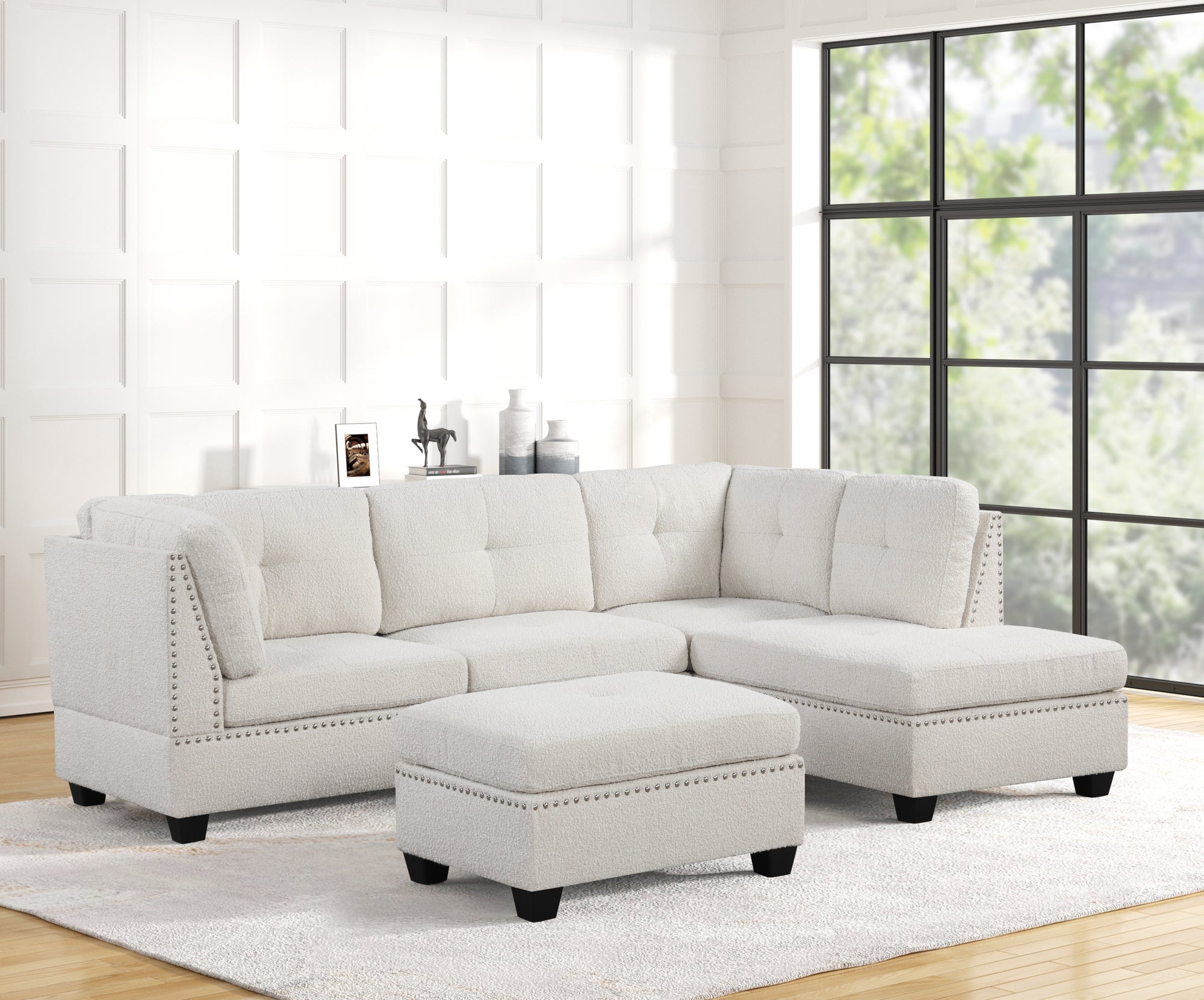 Sienna Boucle Sand Sectional + Ottoman Set
