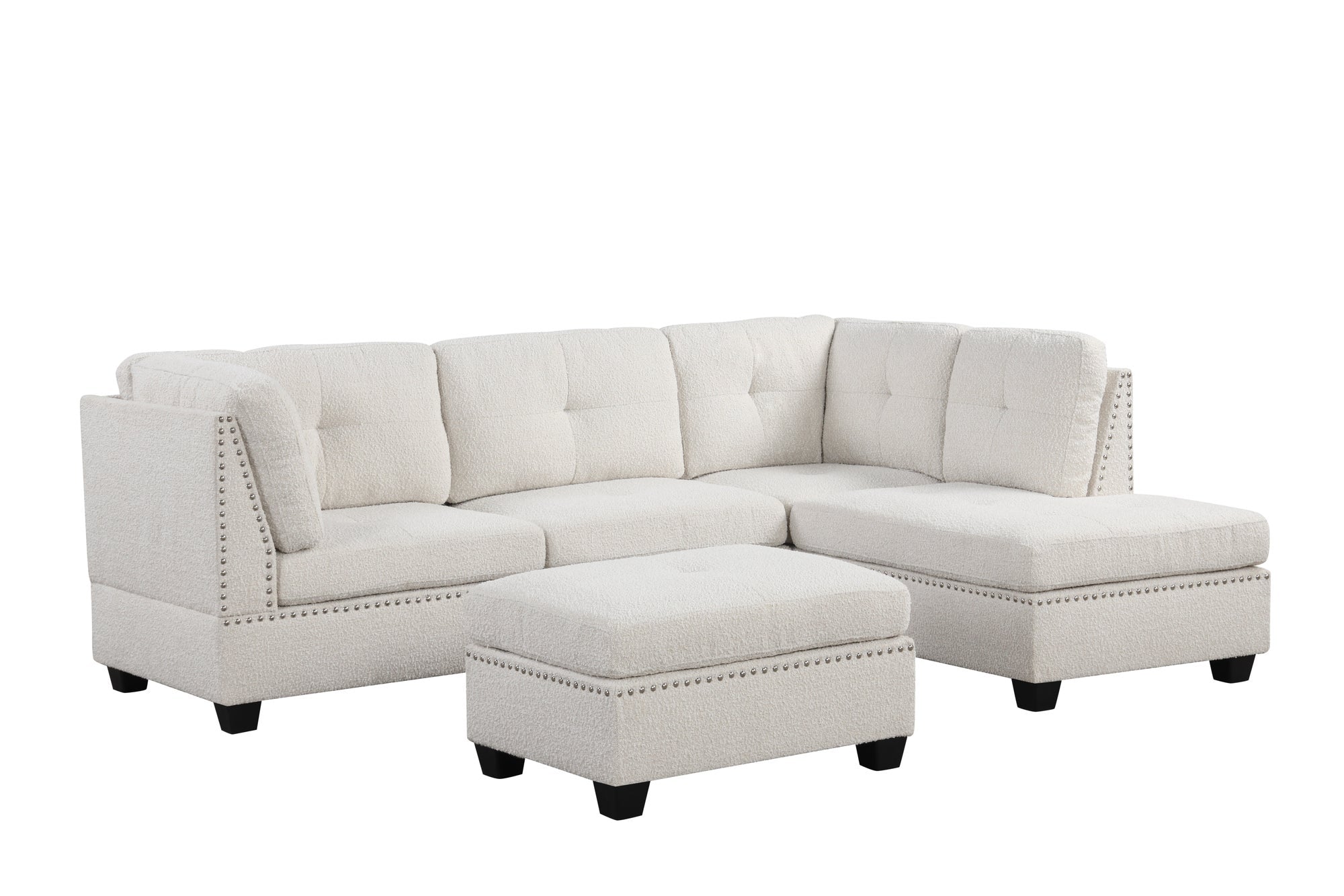Sienna Boucle Sand Sectional + Ottoman Set