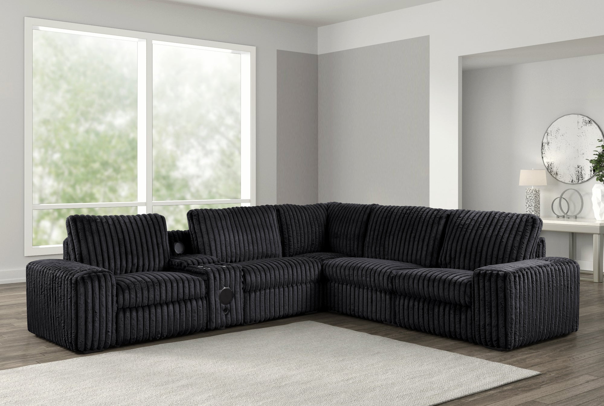 Amelia Onyx Power Reclining Sectional (w/ Bluetooth Speakers)