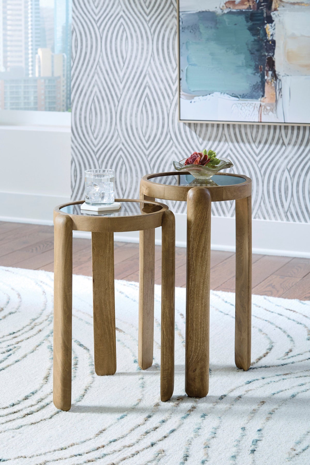 Ashley A4000726 Accent Table Set — Set of 2 with Glass Tops
