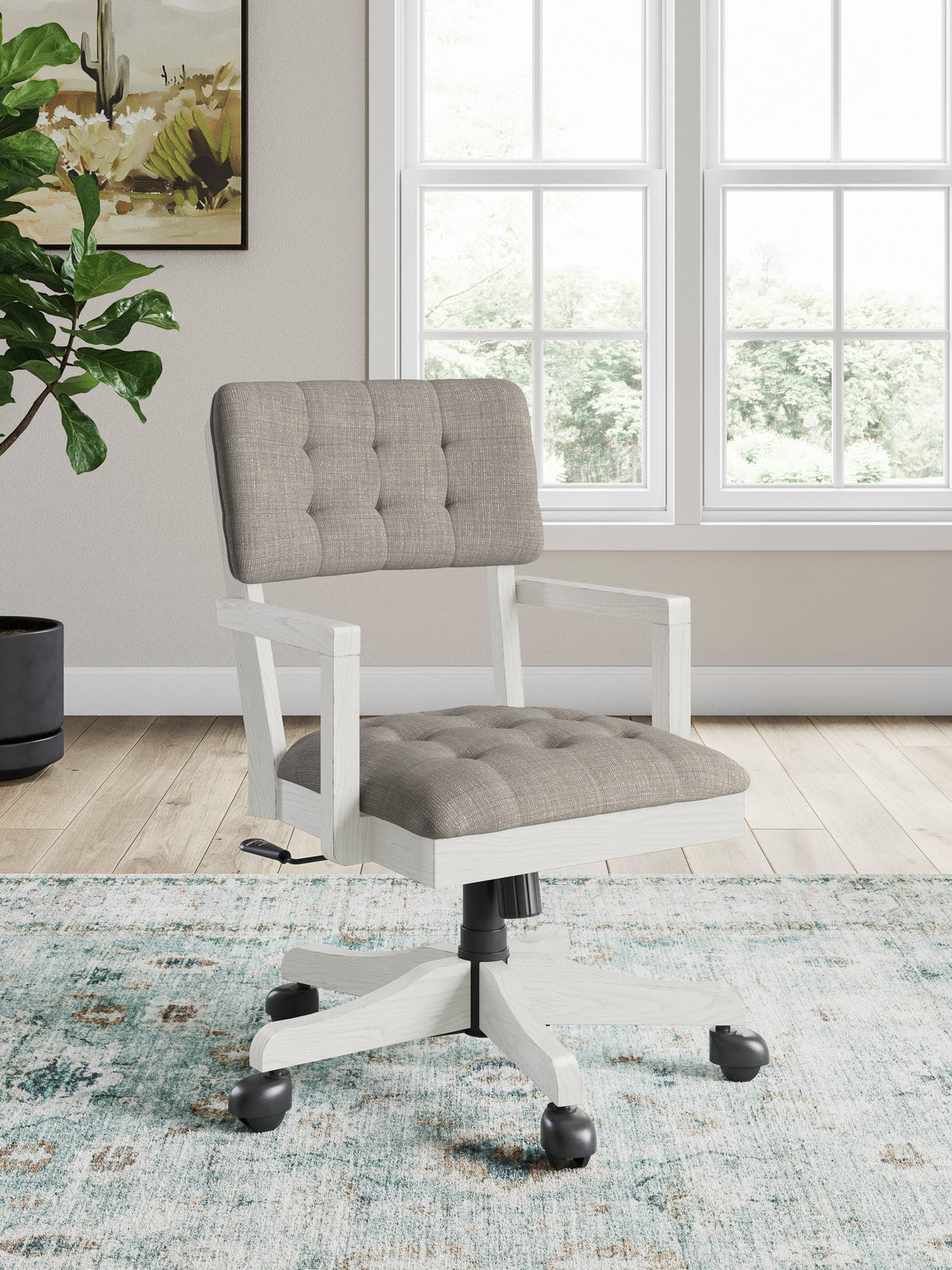H742-01A Antiqued White Office Chair — Adjustable Height & Casters