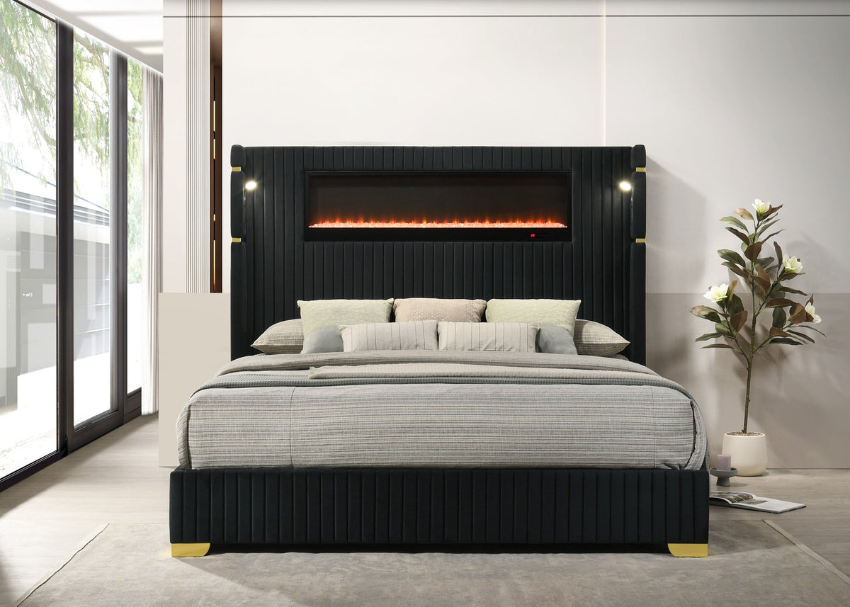 Romance2 Platform Bed — Fireplace Display & Bluetooth Headboard