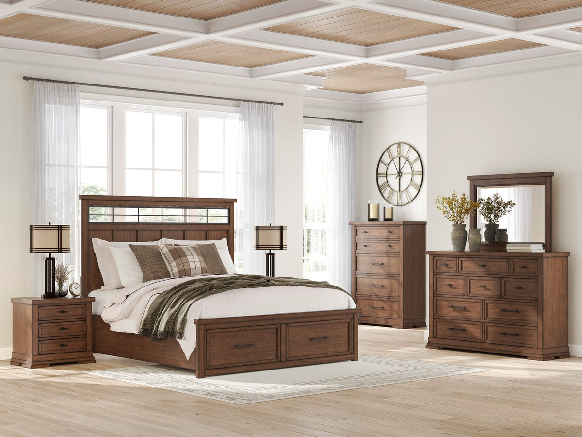Ashley B849 Brown 5PC Bedroom Set — USB Charging Nightstand