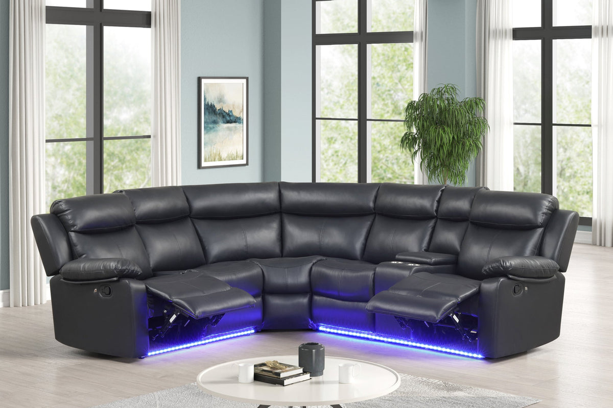 Super Black Reclining Sectional — Dual Recliners & LED Lights