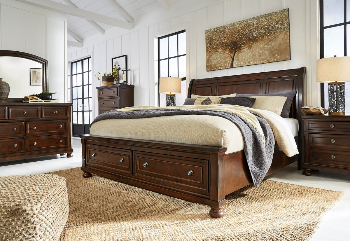 Ashley B697 5PC Bedroom Set — Sleigh Bed & Storage Footboard