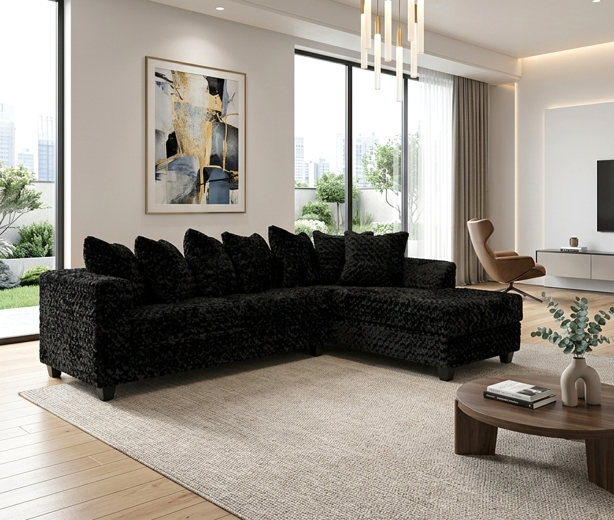 610 2-Piece Sectional with Chaise — 7 Matching Pillows, 5 Colorways