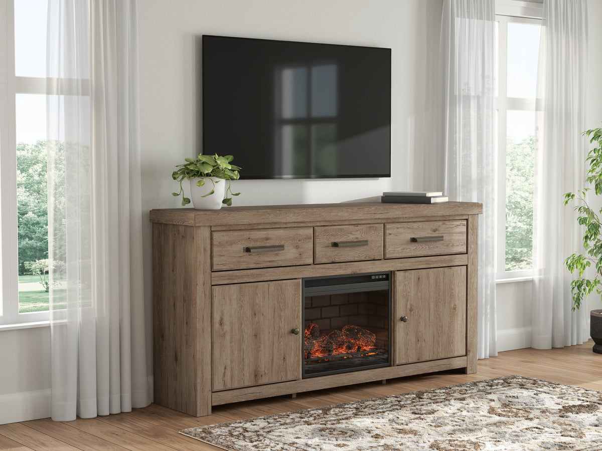 W2844-268 Rustic Oak TV Stand — 72-Inch with Optional Fireplace