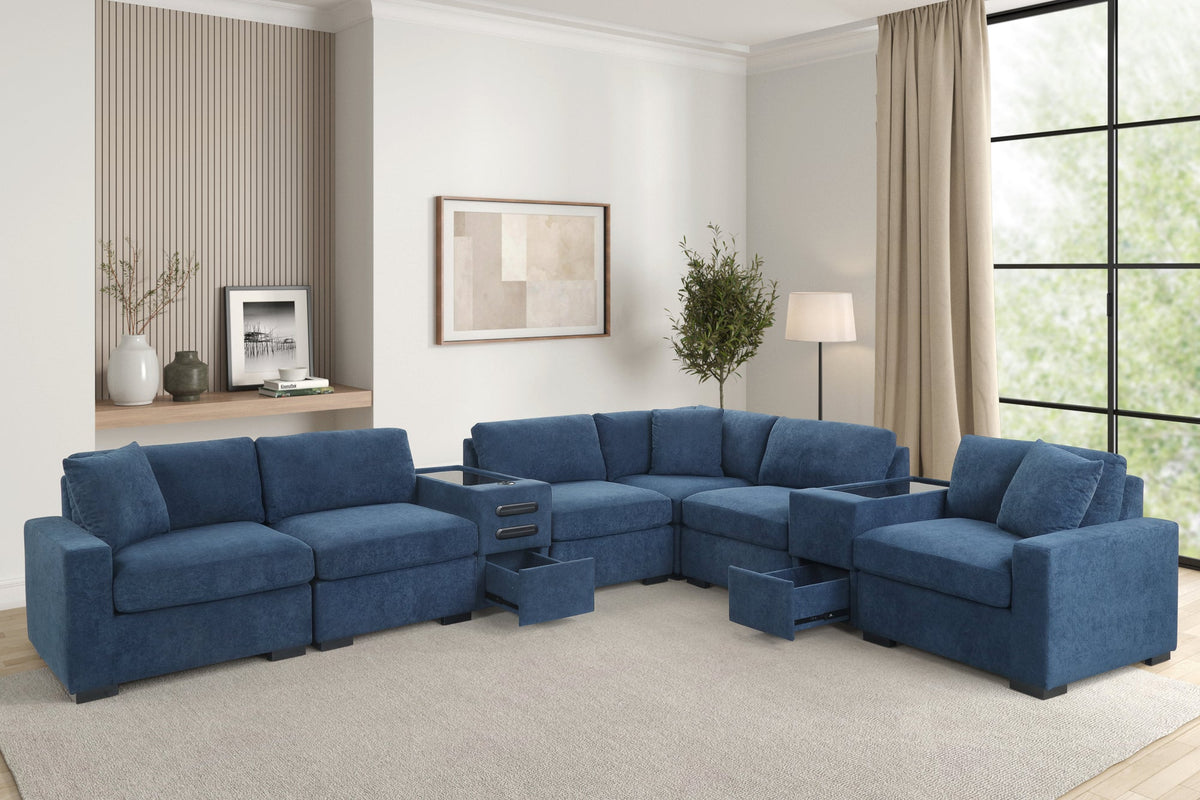Barista 8PC Modular Sectional Set — Bluetooth Console & Washable Covers