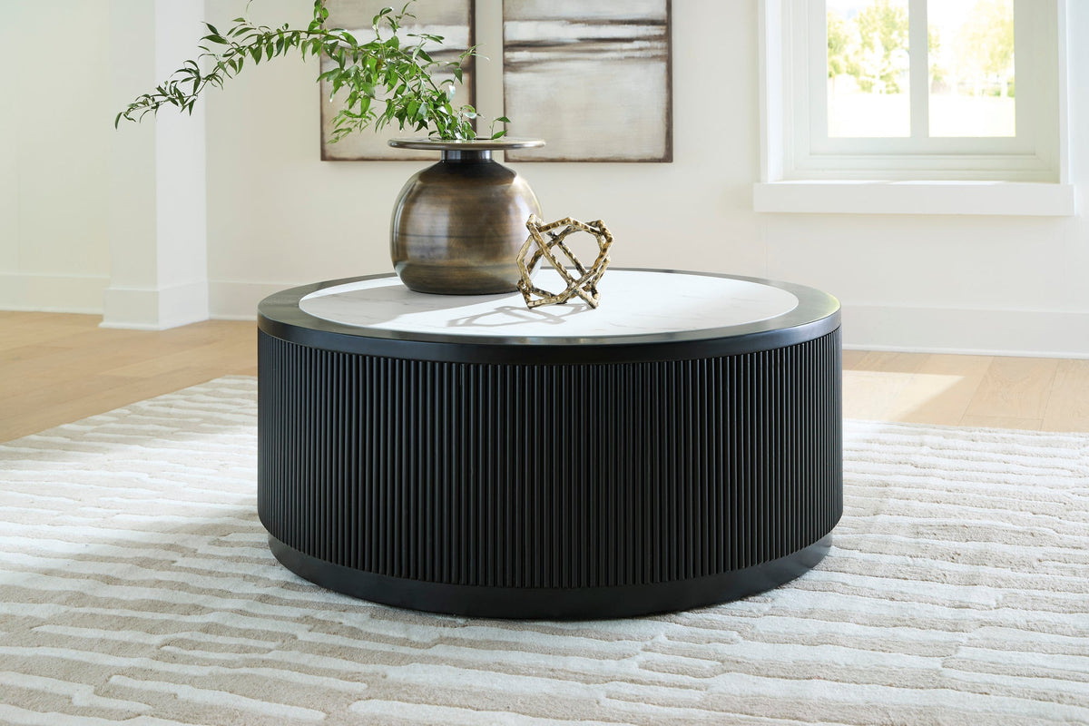 Ashley T650-8 Faux Marble Cocktail Table — Rolling Casters