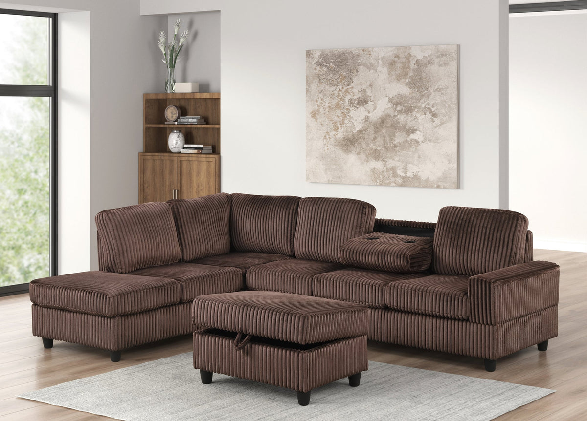 51Heights Black Reversible Sectional + Ottoman — Storage & Cup Holders