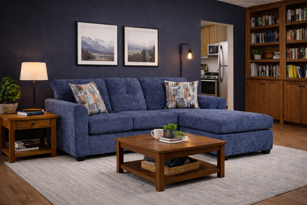Washington 3006 Sectional — Compact L-Shape, Gray, Navy or Chocolate