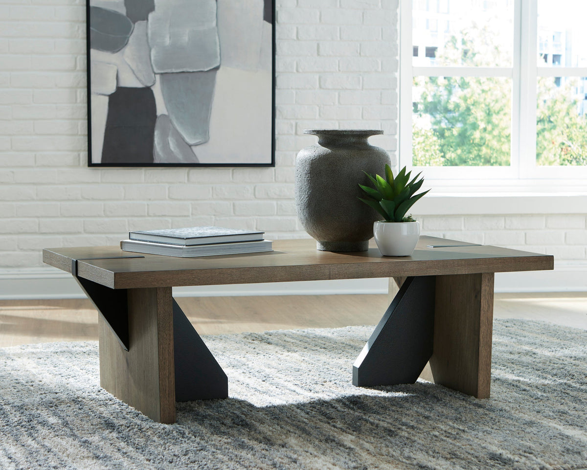 Ashley T554 Occasional Table Set — Rustic Oak Cocktail & End Table