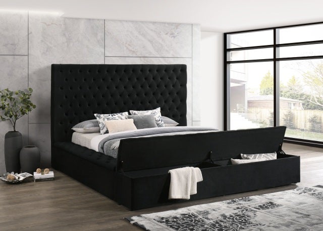 Paris Black Platform Bed — Storage Rails & Footboard