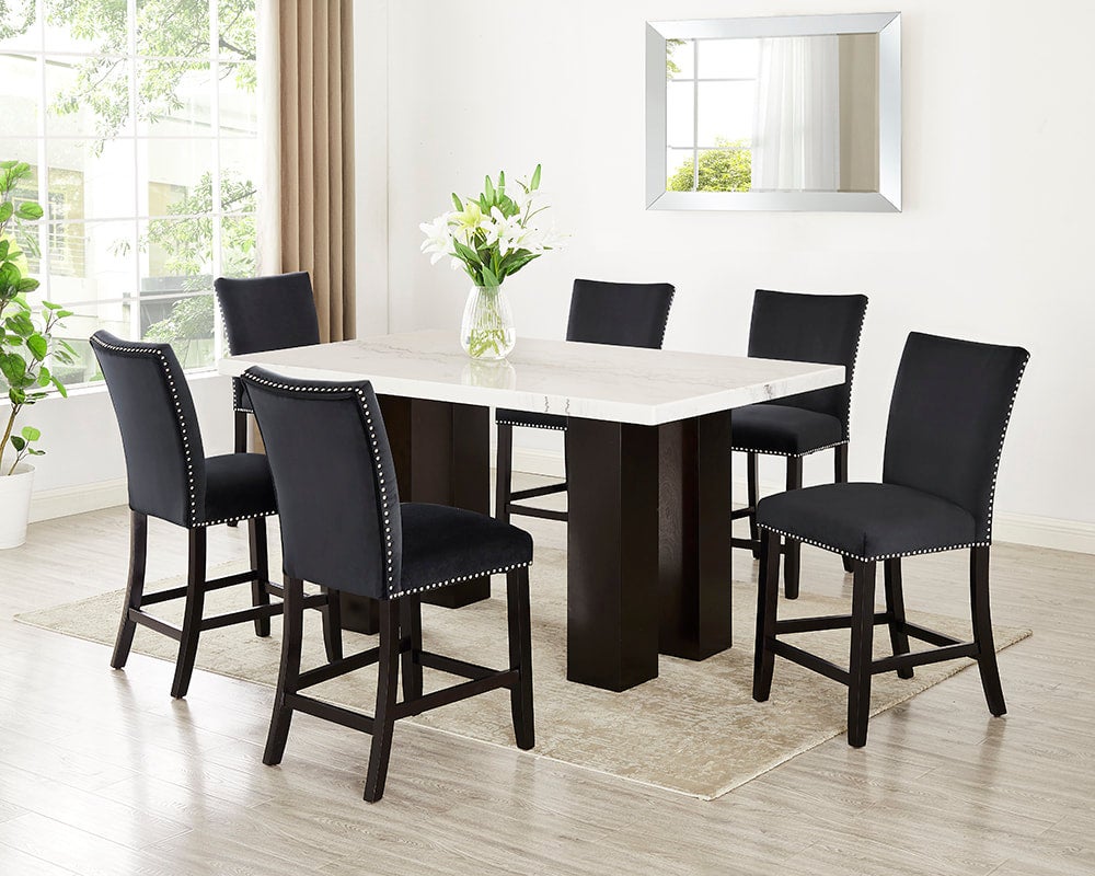 Finley Counter Height Table & 6 Chairs — Genuine Marble Top