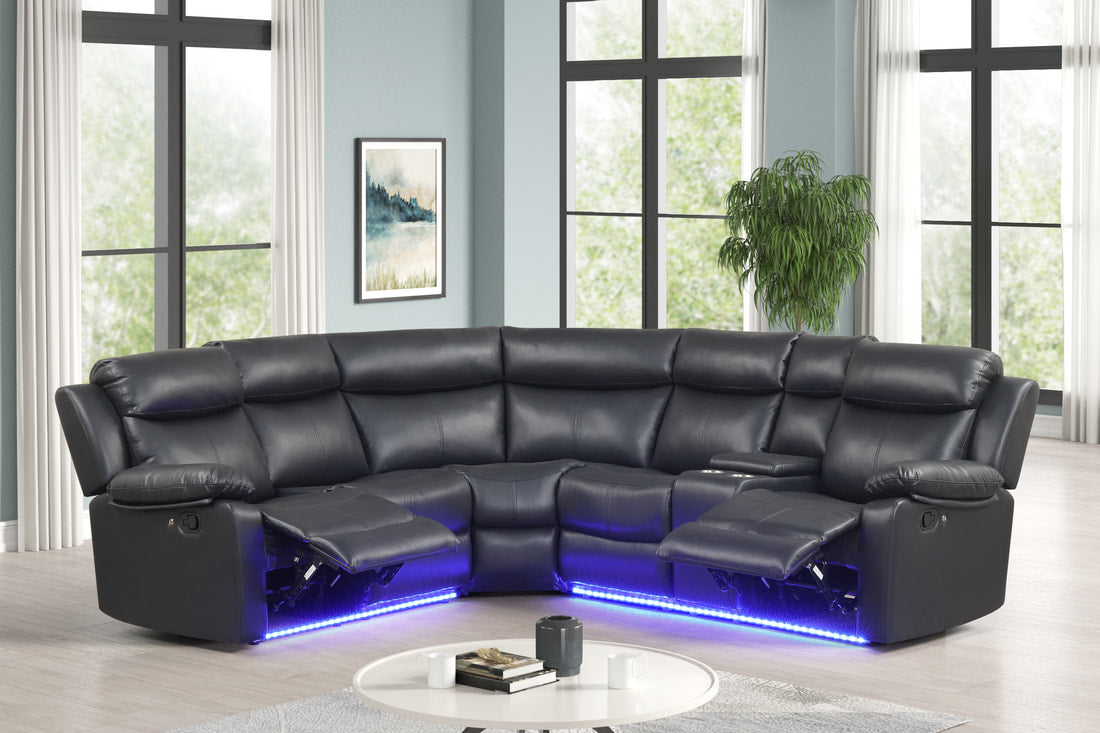 Super Black Reclining Sectional — Dual Recliners & LED Lights
