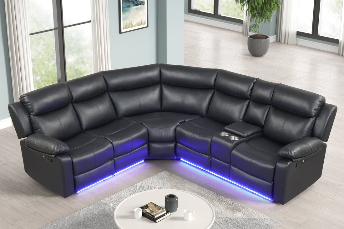 Super Black Reclining Sectional — Dual Recliners & LED Lights