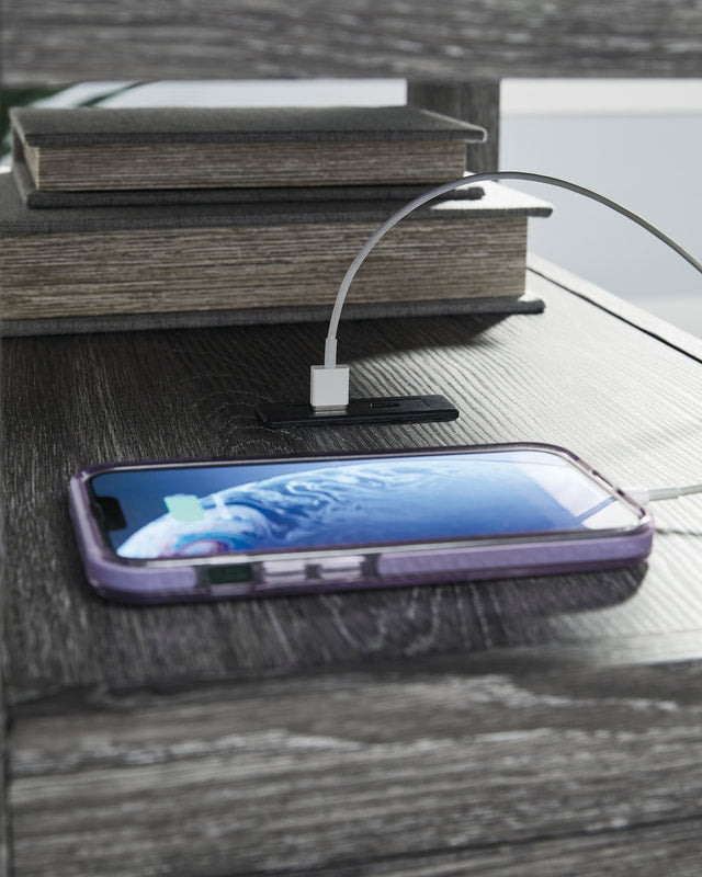 Ashley T190-317 Weathered Gray End Table — USB-A & USB-C Charging