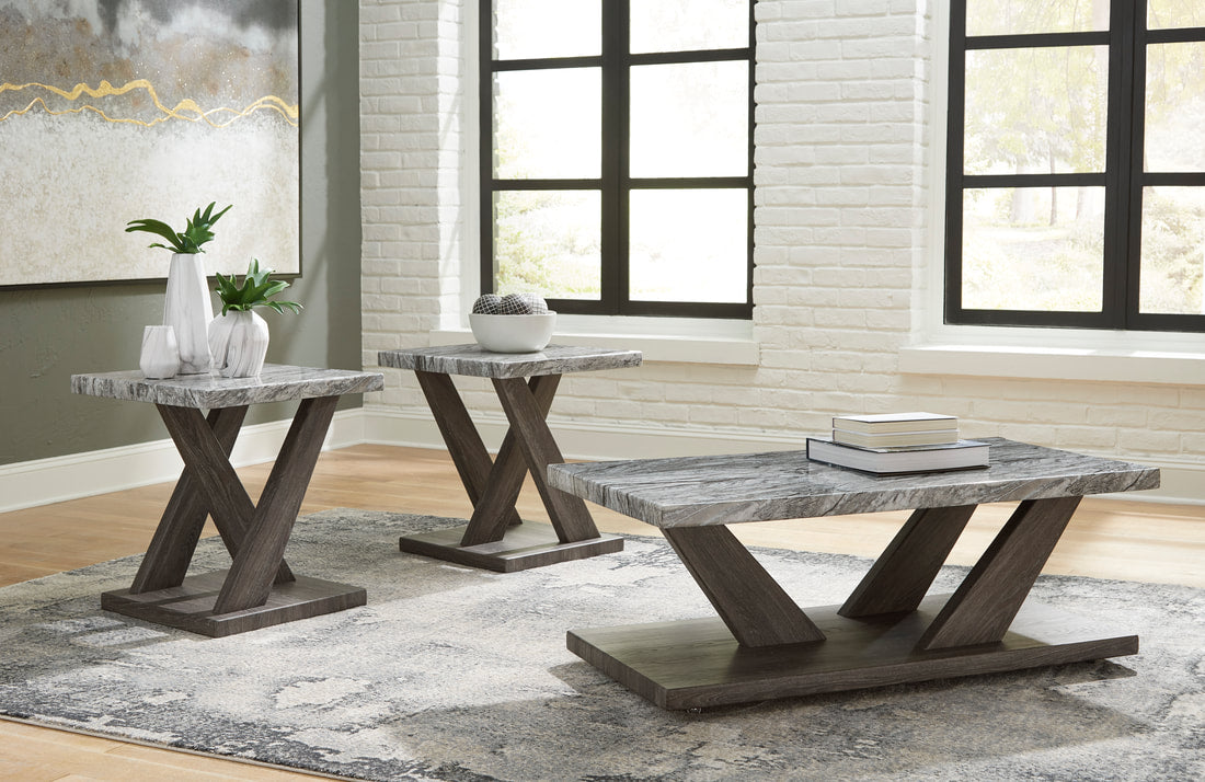 Ashley T400-13 Occasional Table Set — Faux Gray Marble Tops