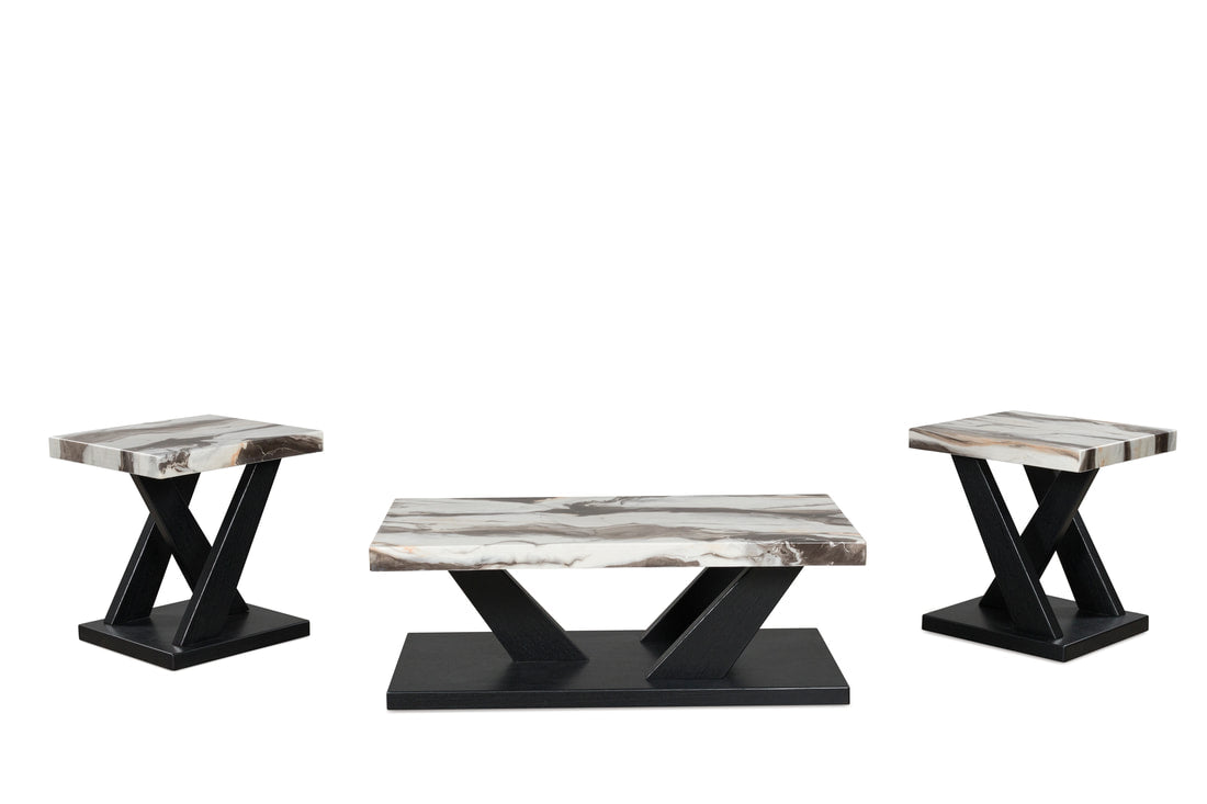 Ashley T403-13 Occasional Table Set — Faux Marble Tops & Casters