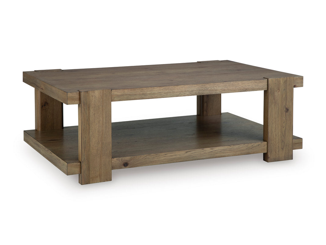 Ashley T553-1 Light Oak Cocktail Table — Open Lower Shelf