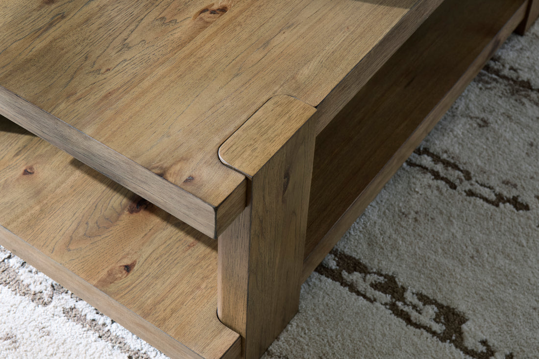 Ashley T553-1 Light Oak Cocktail Table — Open Lower Shelf