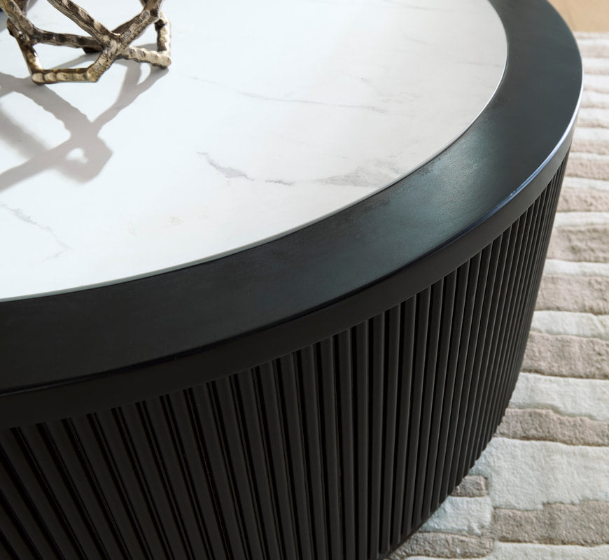Ashley T650-8 Faux Marble Cocktail Table — Rolling Casters