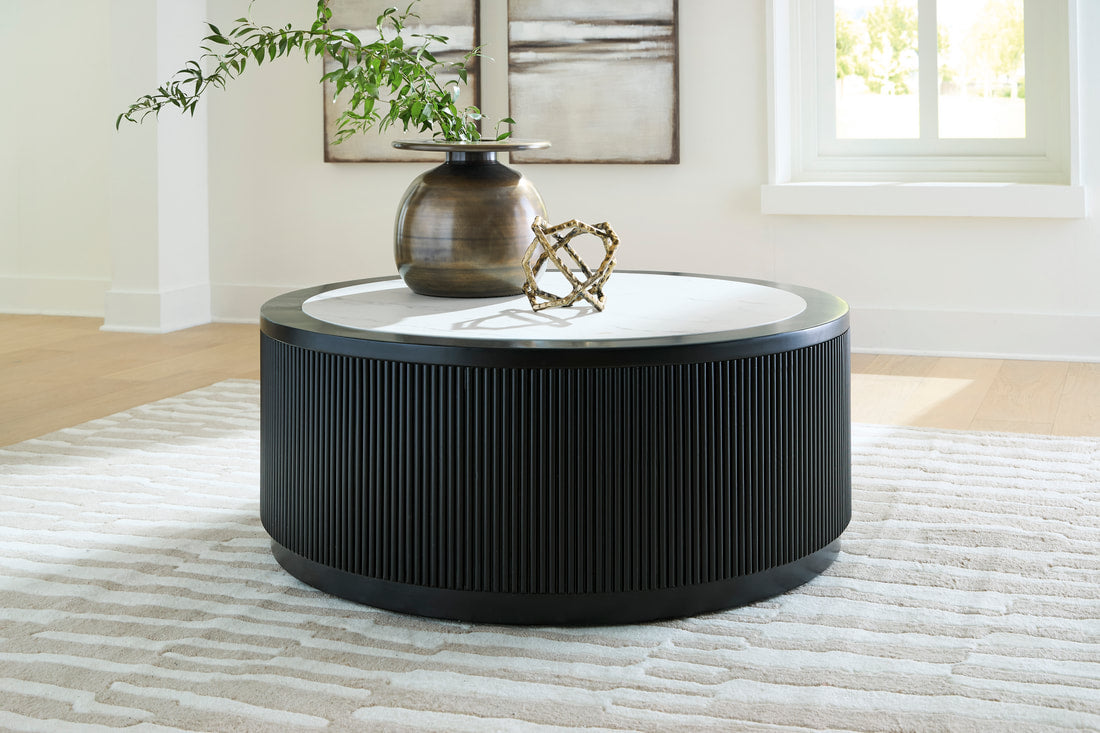 Ashley T650-8 Faux Marble Cocktail Table — Rolling Casters