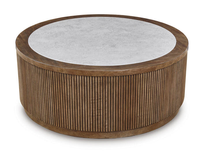 Ashley T658-8 Faux Stone Cocktail Table — Rolling Casters