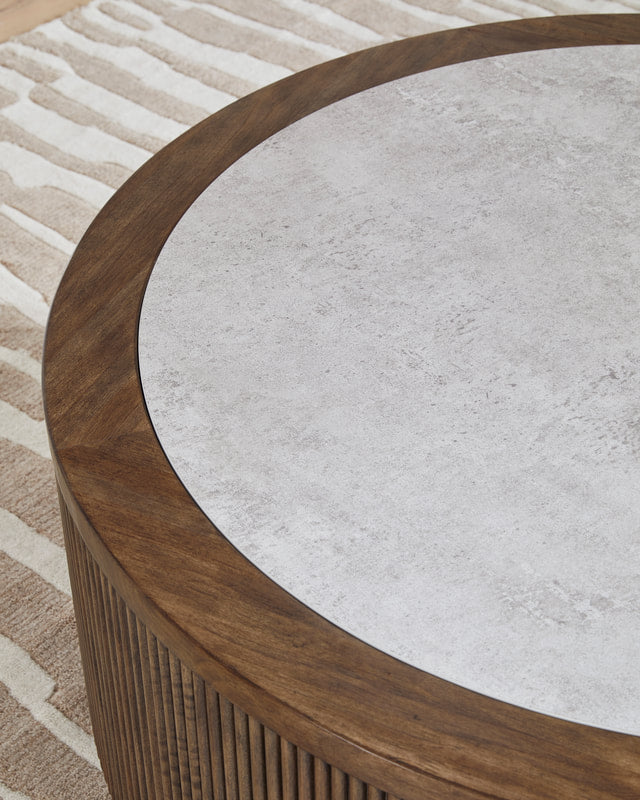 Ashley T658-8 Faux Stone Cocktail Table — Rolling Casters