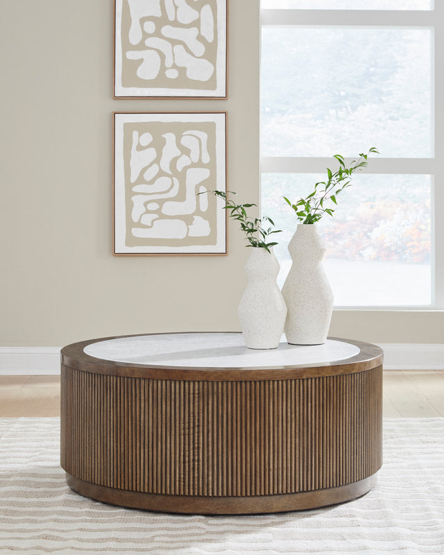Ashley T658-8 Faux Stone Cocktail Table — Rolling Casters