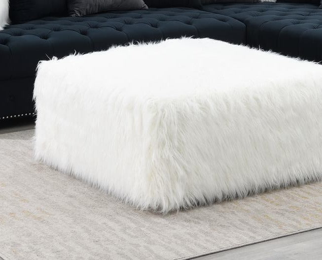 U303 White Fur Ottoman