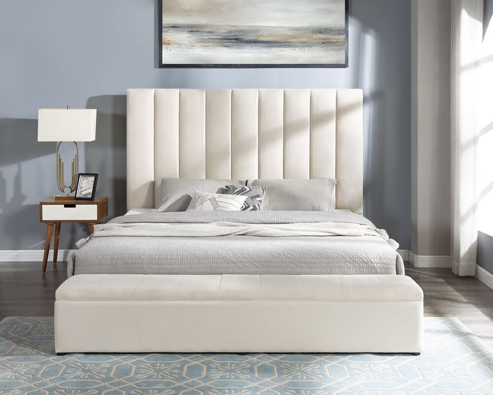 Valencia Upholstered Platform Bed — Storage Footboard