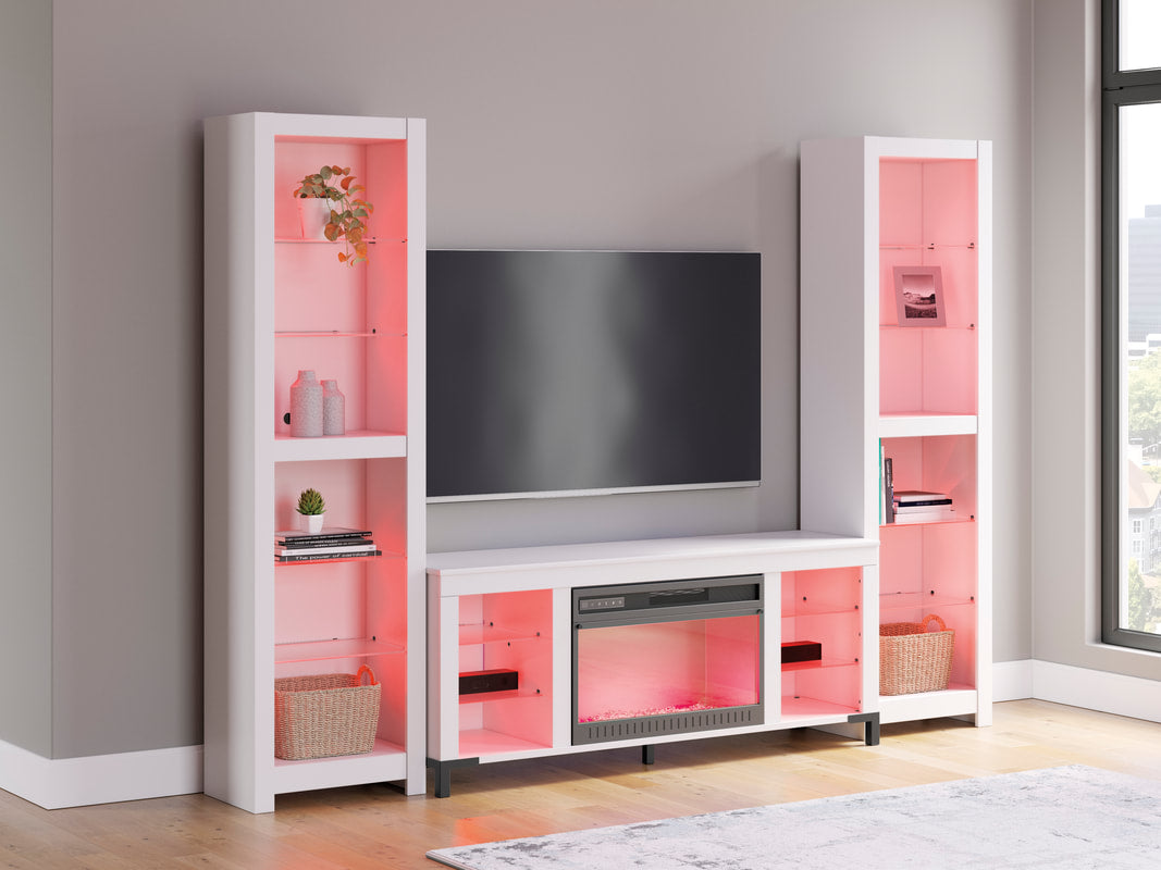 W2722 59" Fireplace TV Stand — LED Glass Shelves & Remote
