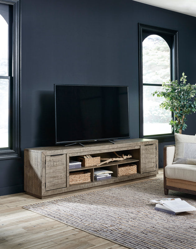 W760-78 Weathered Gray TV Stand — 92" with Adjustable Shelves