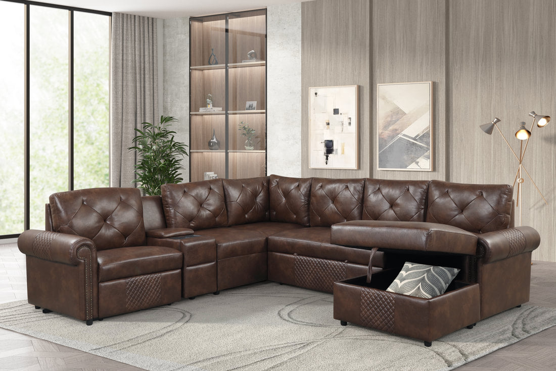 Winston Brown Power Reclining Sectional — Pull-Out Bed & Charging Console