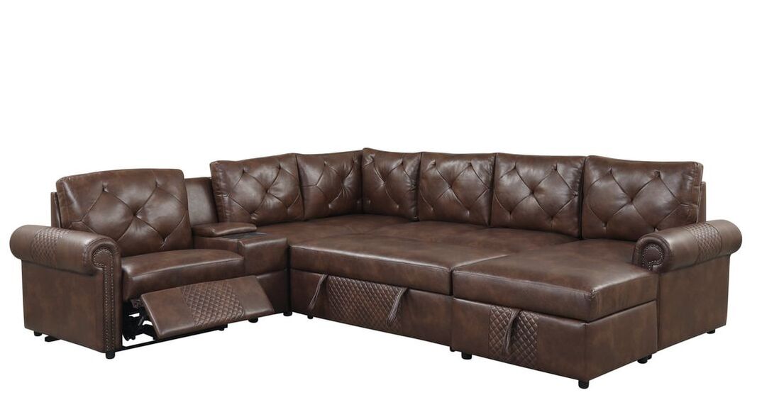 Winston Brown Power Reclining Sectional — Pull-Out Bed & Charging Console
