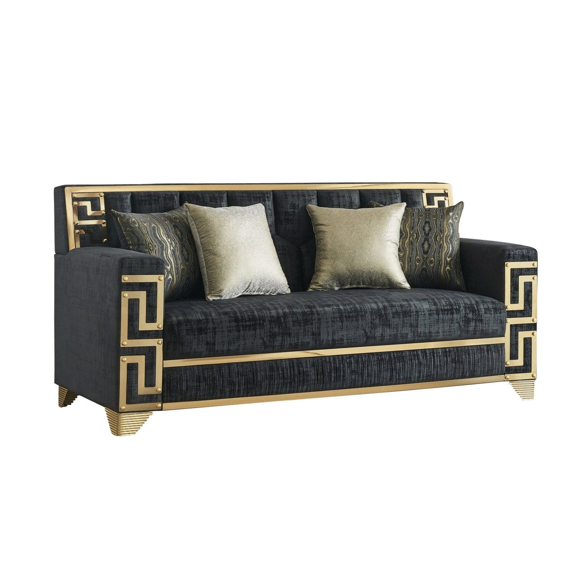 Hira Black Sofa & Loveseat Set — Gold Metal Accents