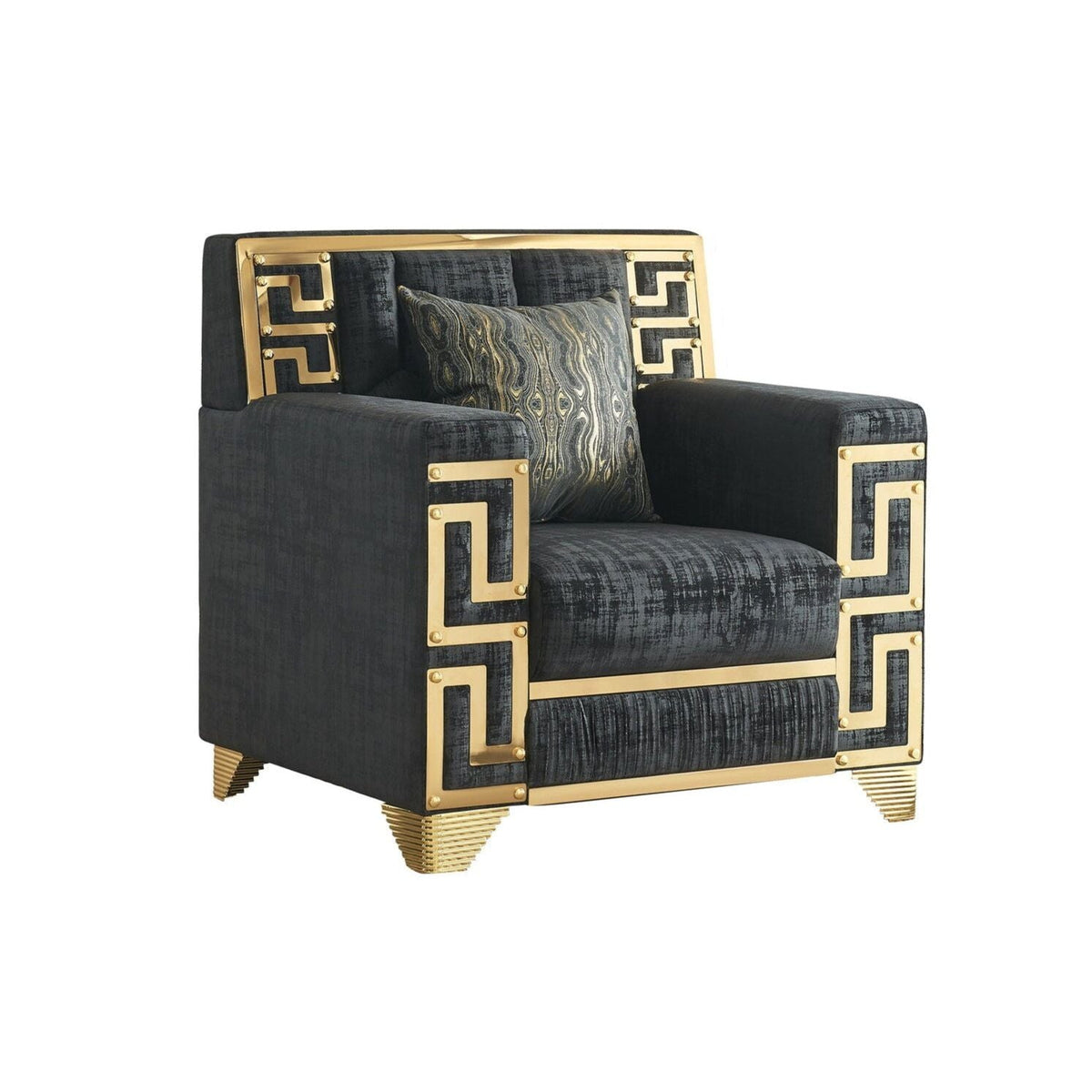 Hira Black Sofa & Loveseat Set — Gold Metal Accents